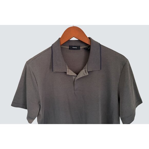 Theory Mens Gray Green Striped Polo Shirt Lightweight Breathable Comfort Size M - Picture 4 of 9